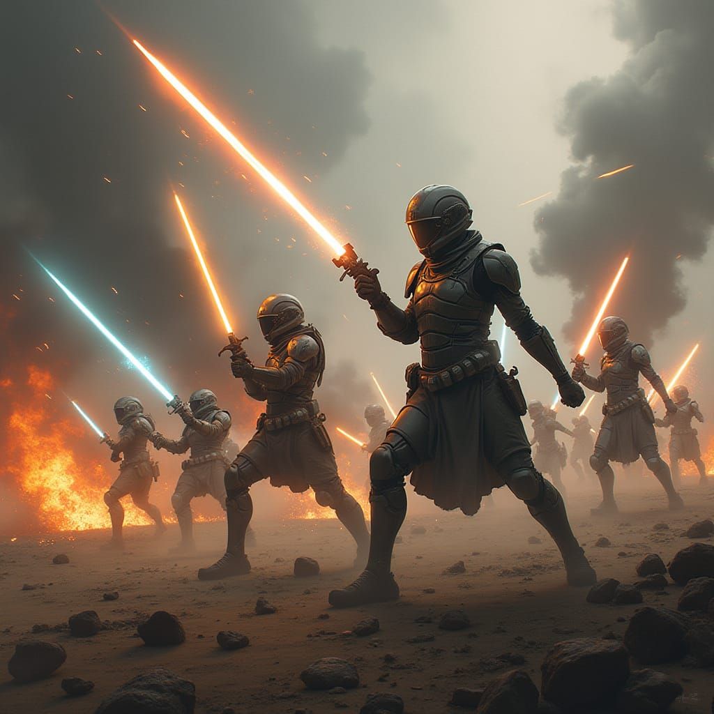 Futuristic Soldiers Battle with Energy Swords