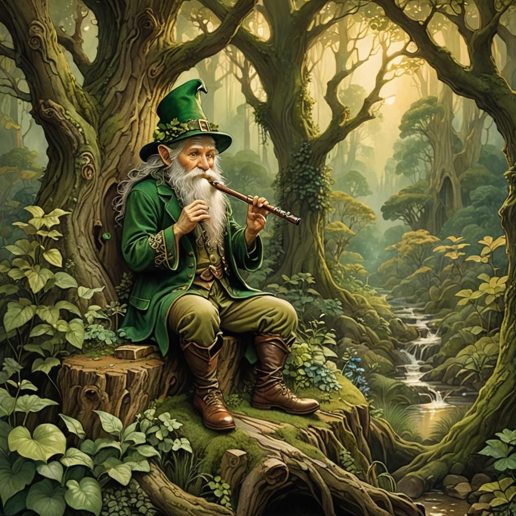 Leprechaun in Rivendell: Whimsical Fantasy Art