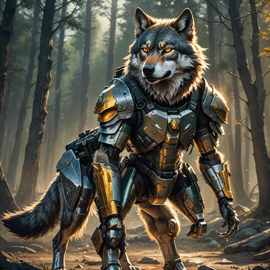 Armored Wolf Warrior Concept Art in 8K