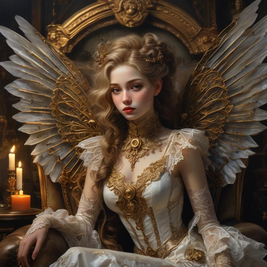 Steampunk Fairy in Victorian Room Oil Painting