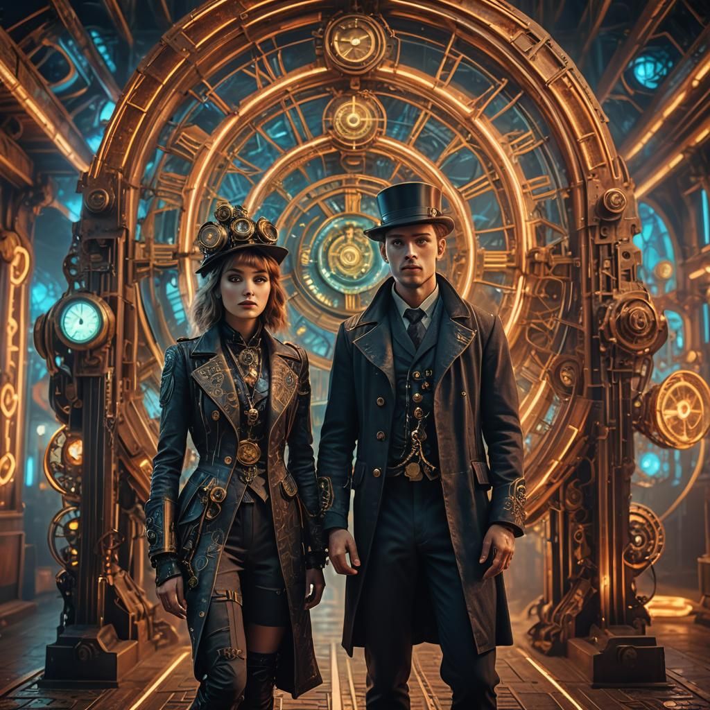 Time Travelers in Art Deco Steampunk Style