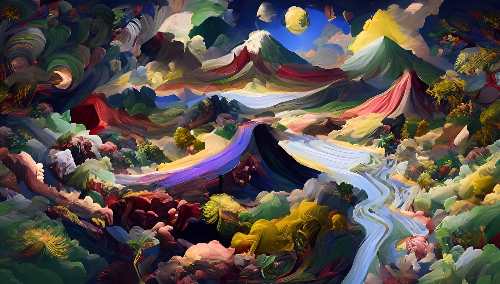 Surreal Winding Road Through Fantasy Landscape