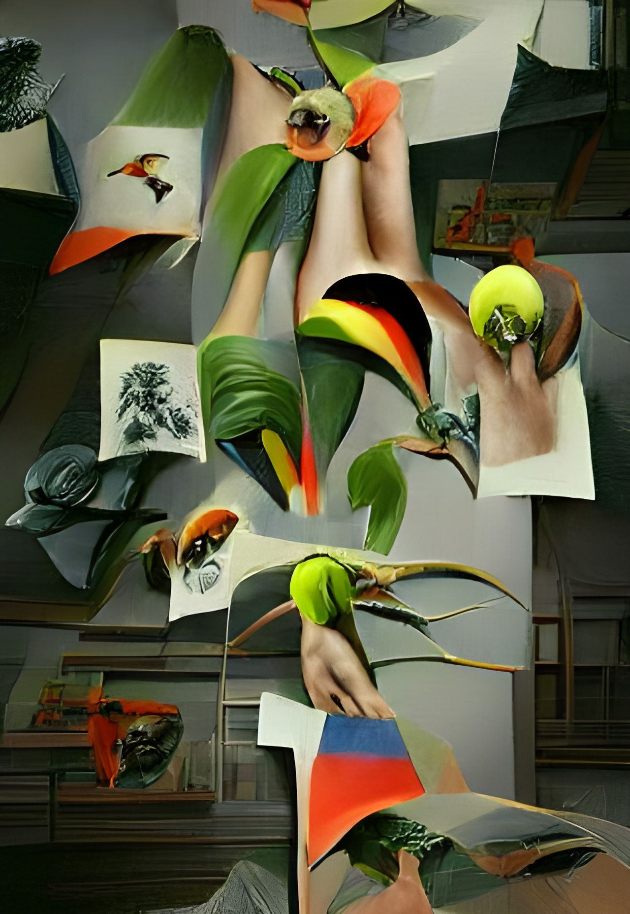 Cubist Rainforest with Parrots in Spray Paint Style