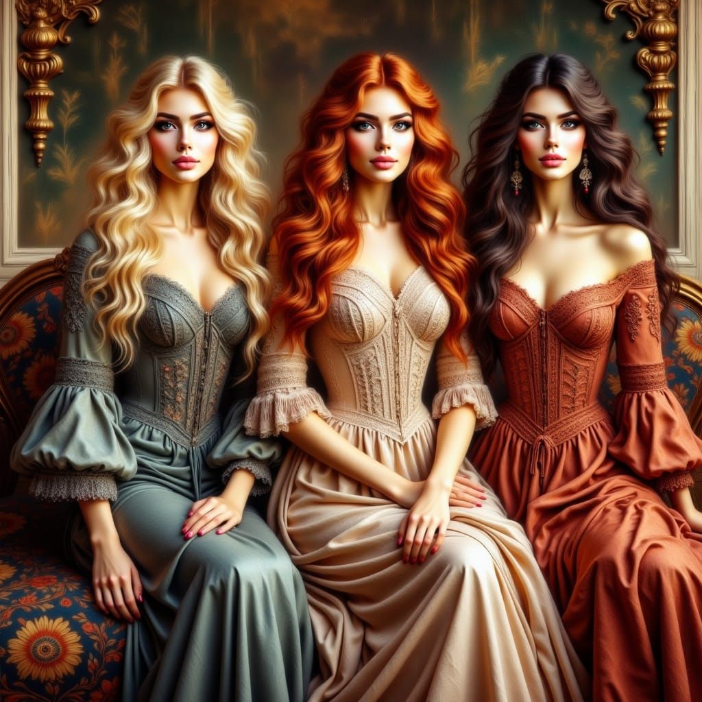 Elegant Women in Gilded Age Gowns