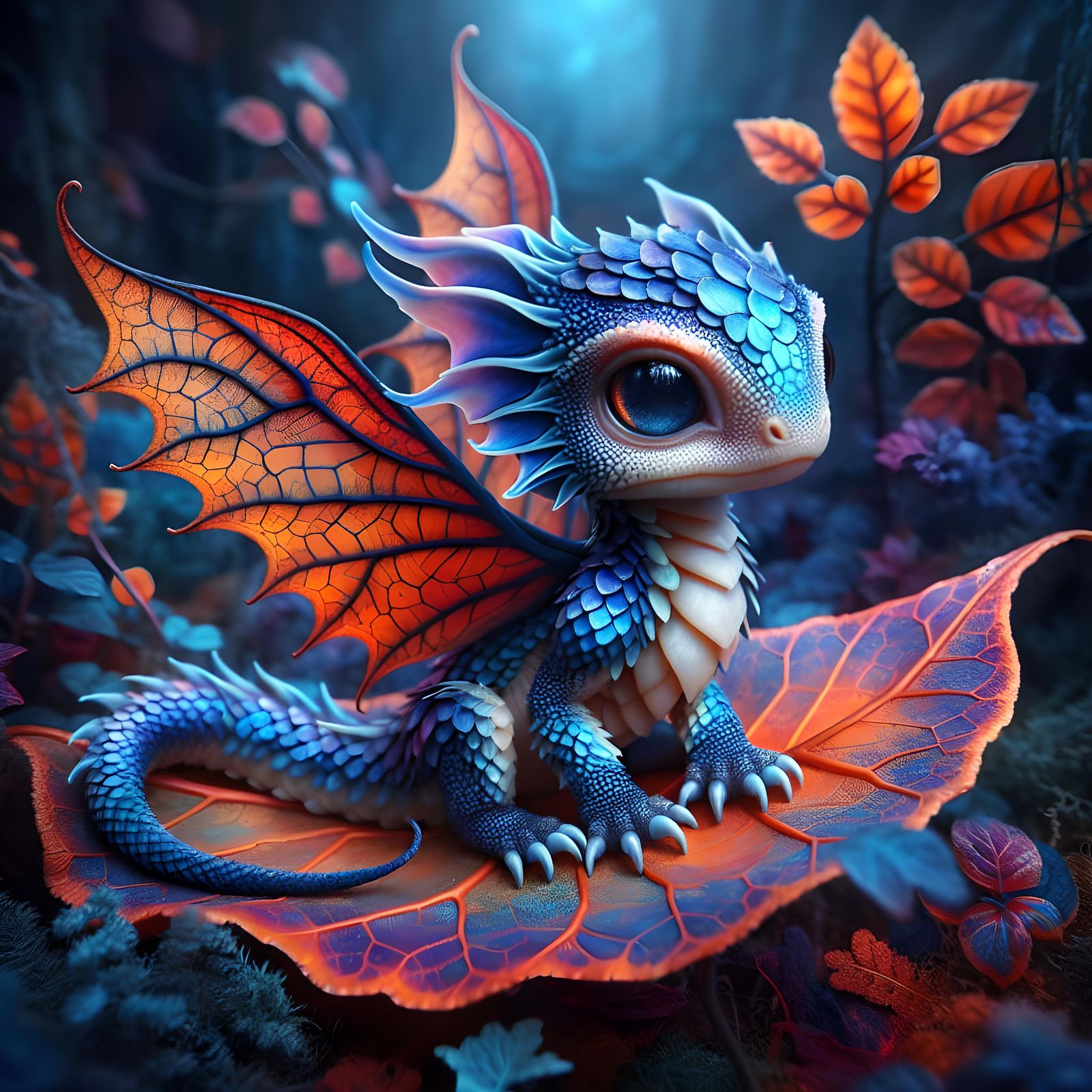 Sapphire Dragonling in Autumn Forest