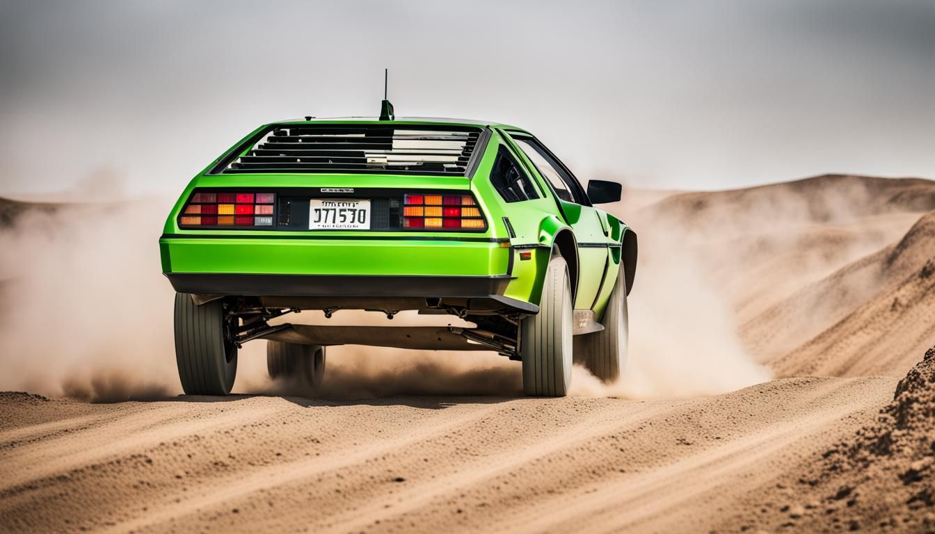 Green DeLorean Rally Car Offroad Desert Race