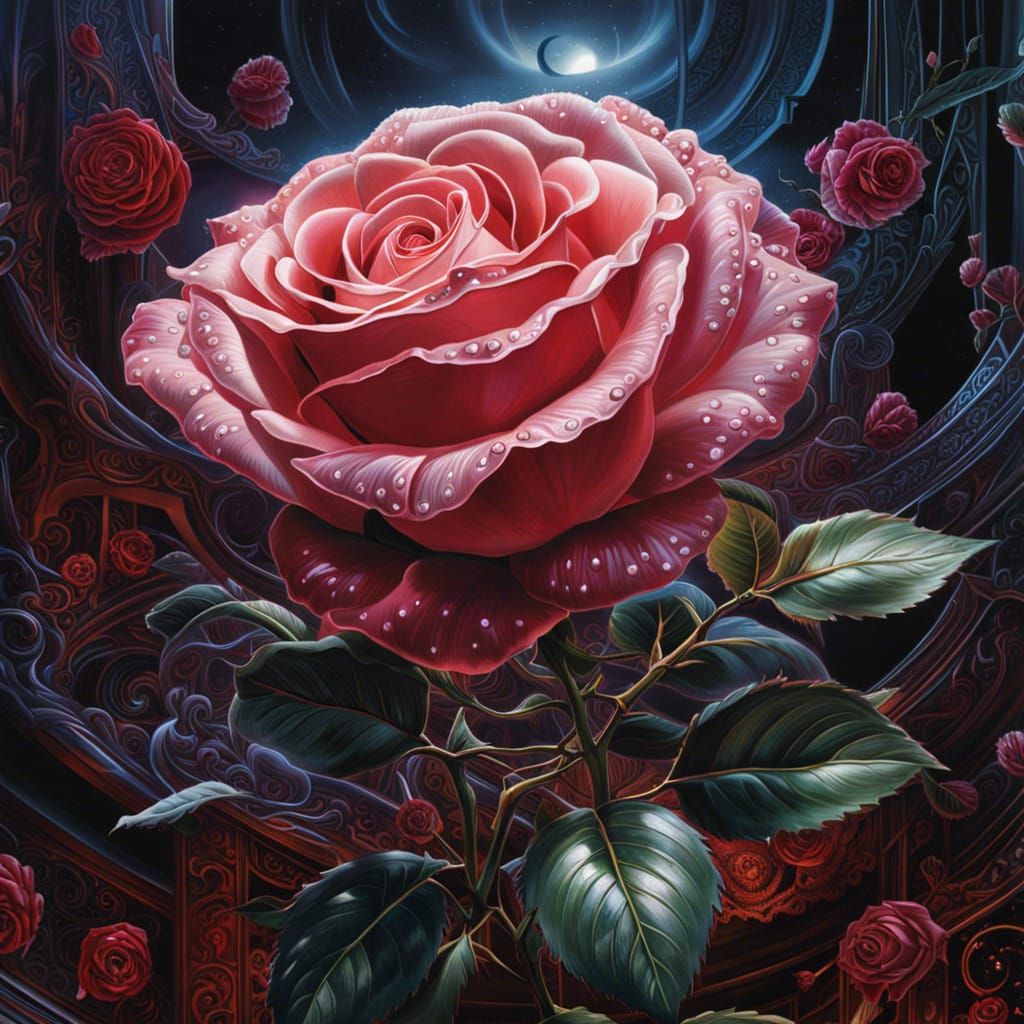 Hyperrealistic Rose Close-Up in Atmospheric Lighting