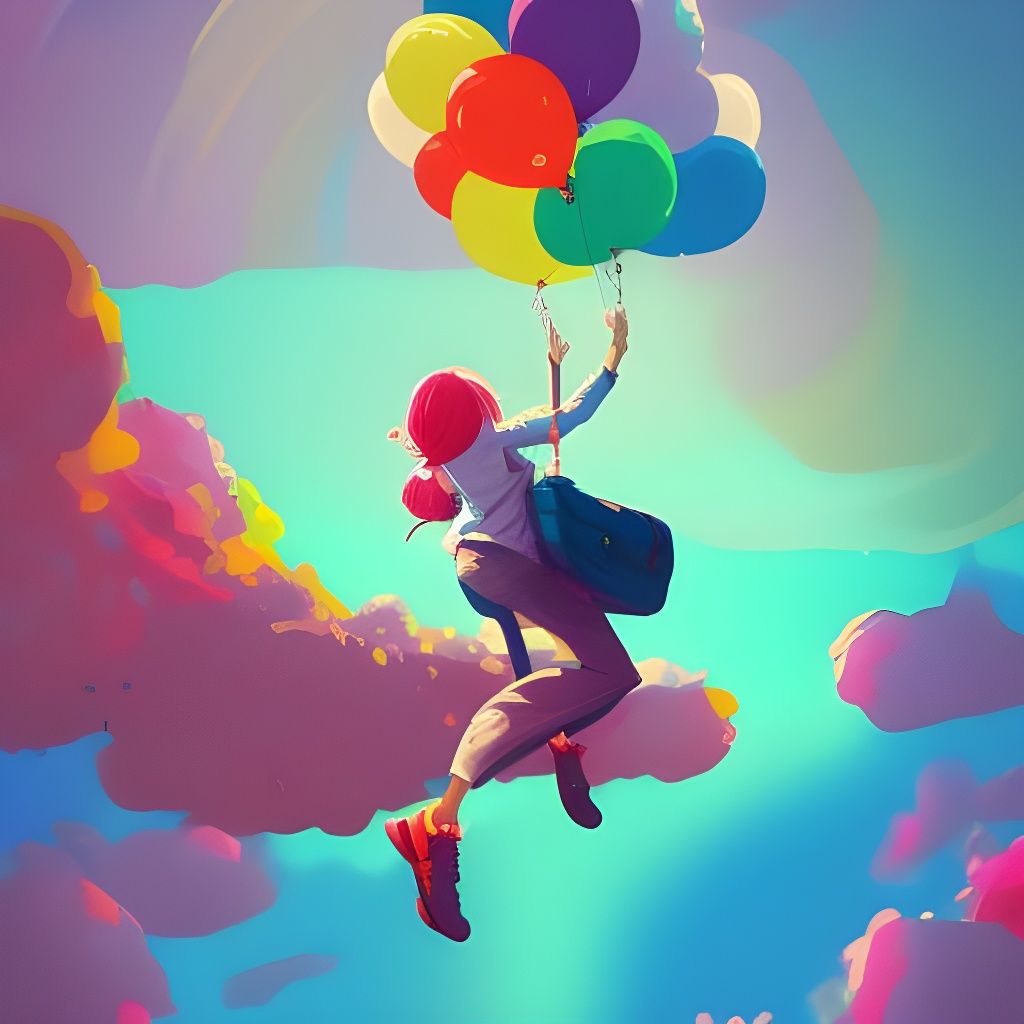 Girl Flying with Rainbow: Digital Art Illustration