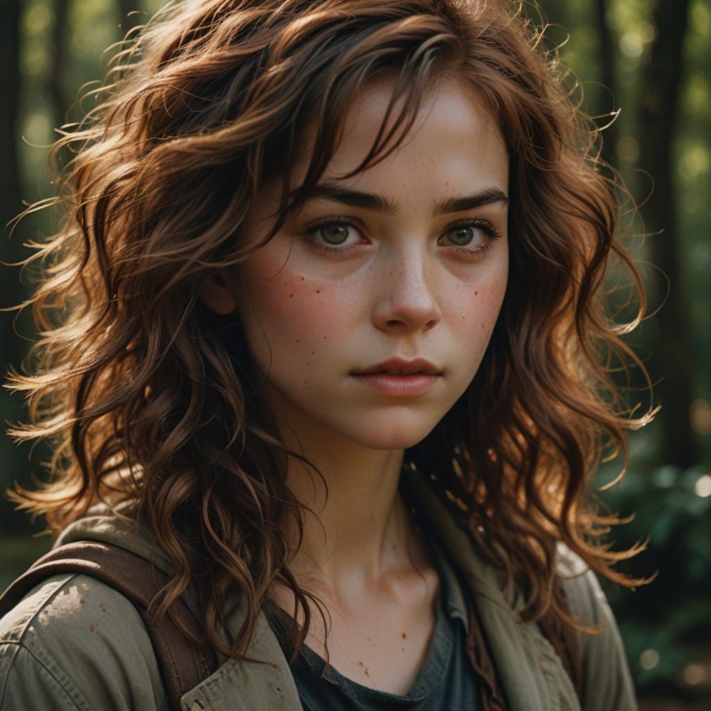 Vibrant Young Woman with Reddish-Brown Hair and Piercing Haz...