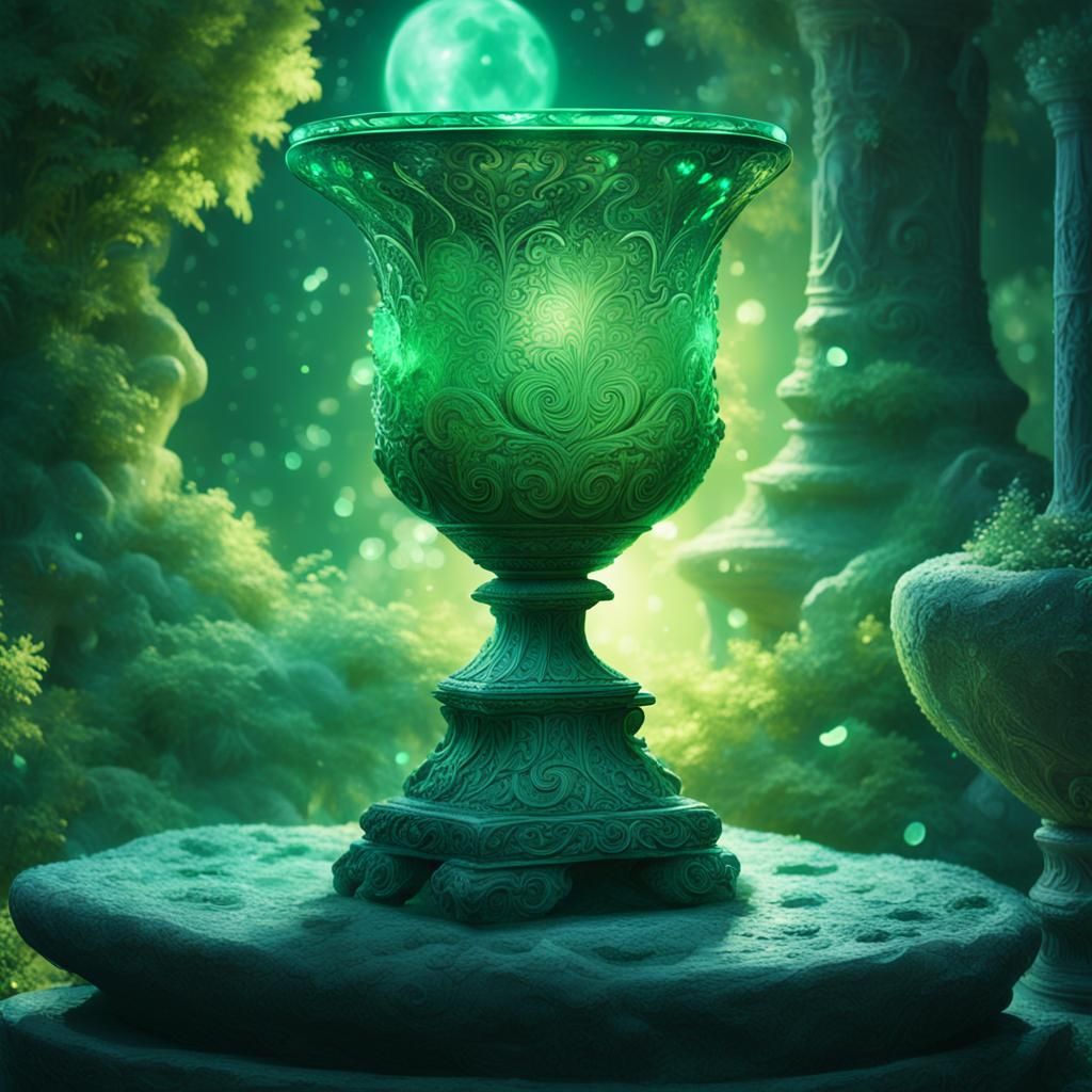 Surreal Green Crystal Vase Radiates Mystical Energy in a Moo...