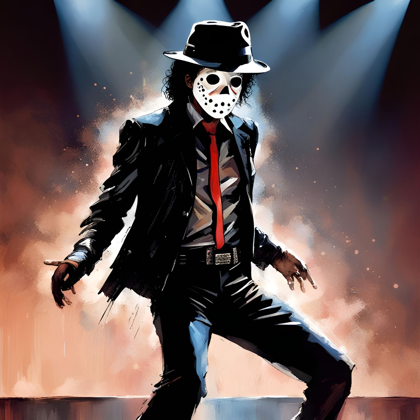 Masked Dancer Moonwalking on Stage: Digital Art