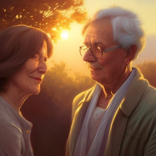 Romantic Sunset Portrait of Elderly Couple
