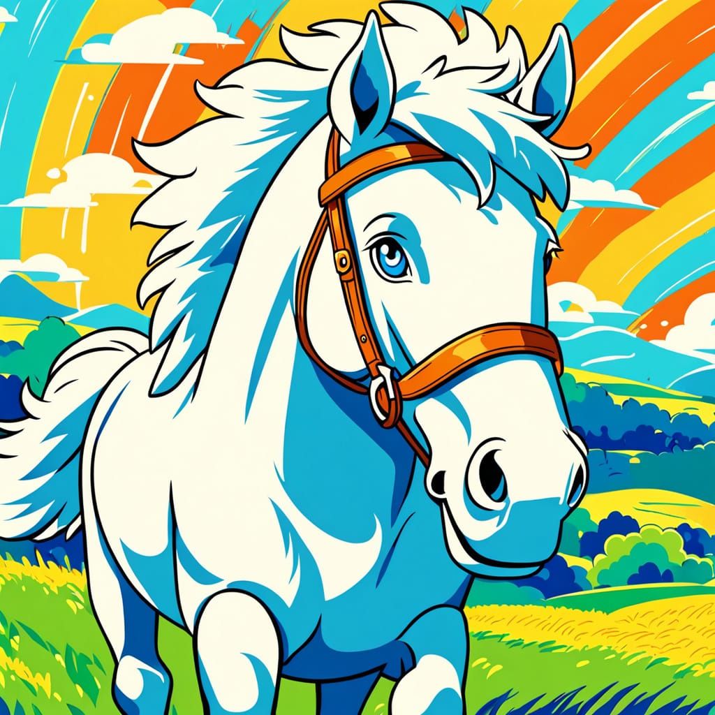 Cheerful Draft Horse in Retro Cartoon Style
