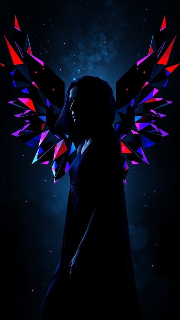 Gothic Woman with Cubist Geometry Wings
