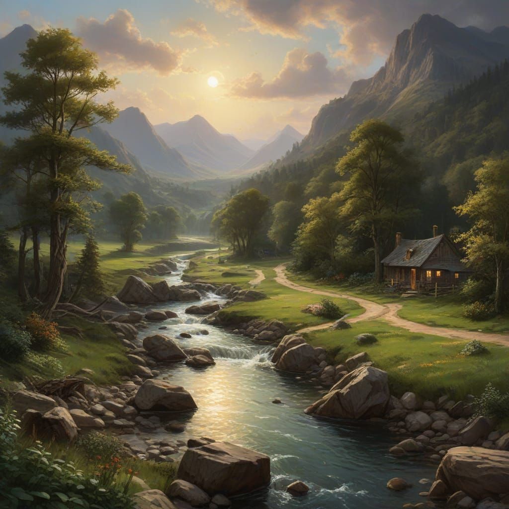 Idyllic River Valley Landscape as Splash Art