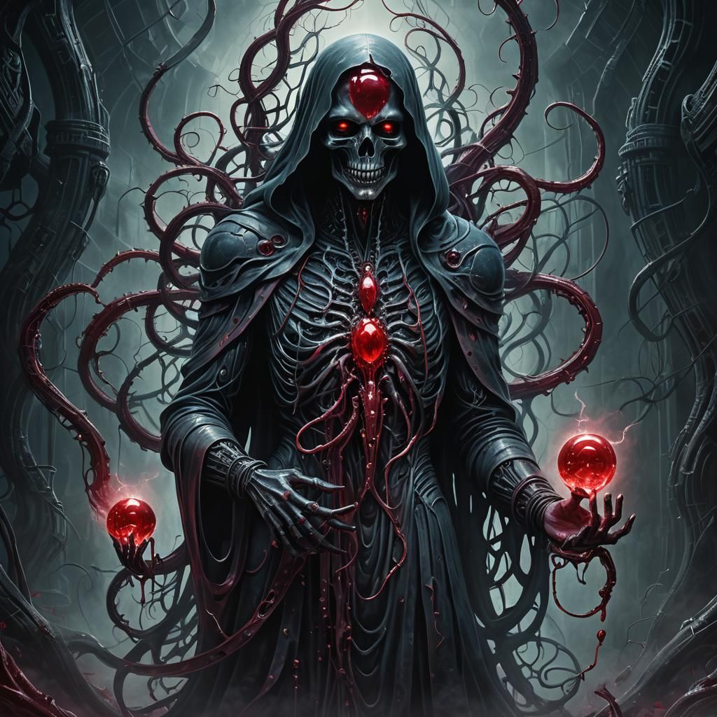 Ghostly Figure Holding a Ruby in Dark Fantasy Style