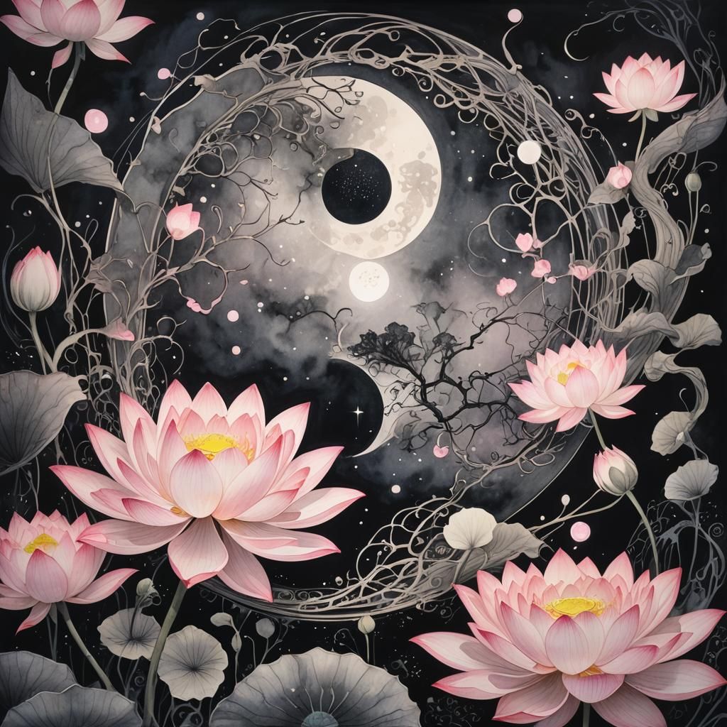 Surreal Glowing Lotus with Zentangle Patterns