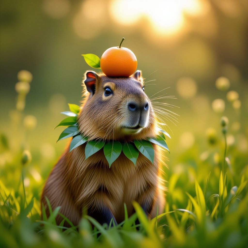 Capybara with Orange: A Photorealistic Wildlife Portrait