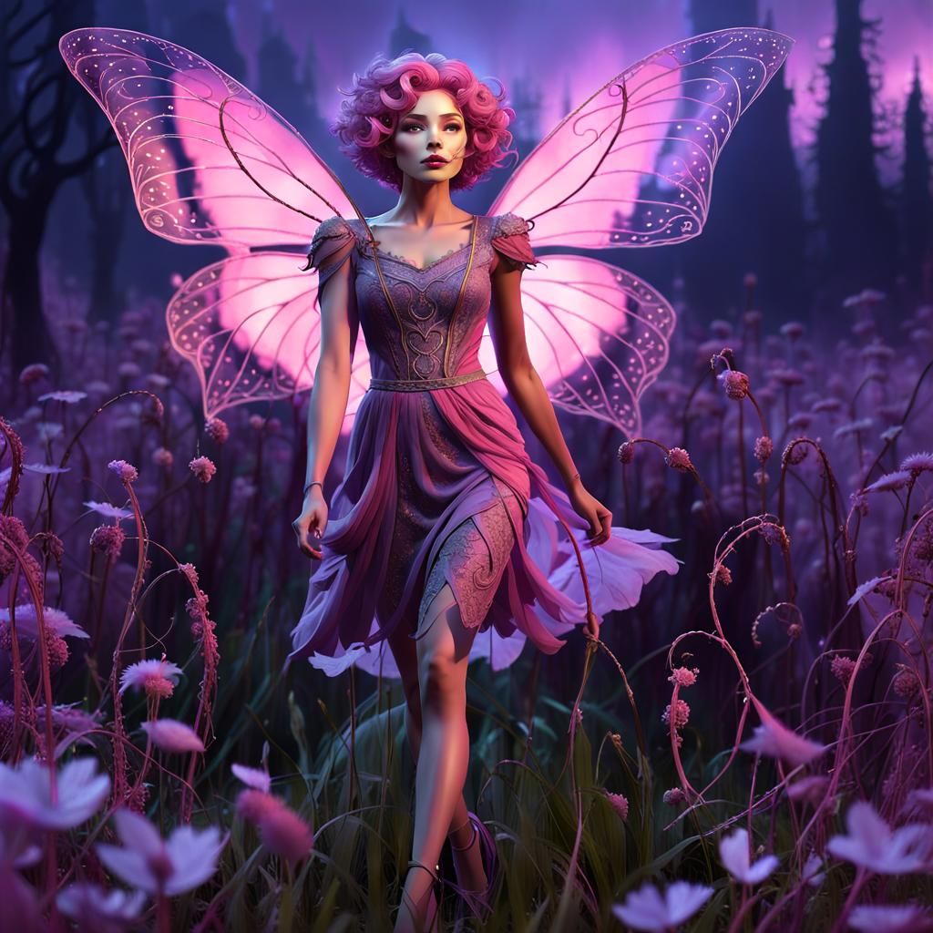 Pink Lance Pixie In A Pink Fantasy Landscape