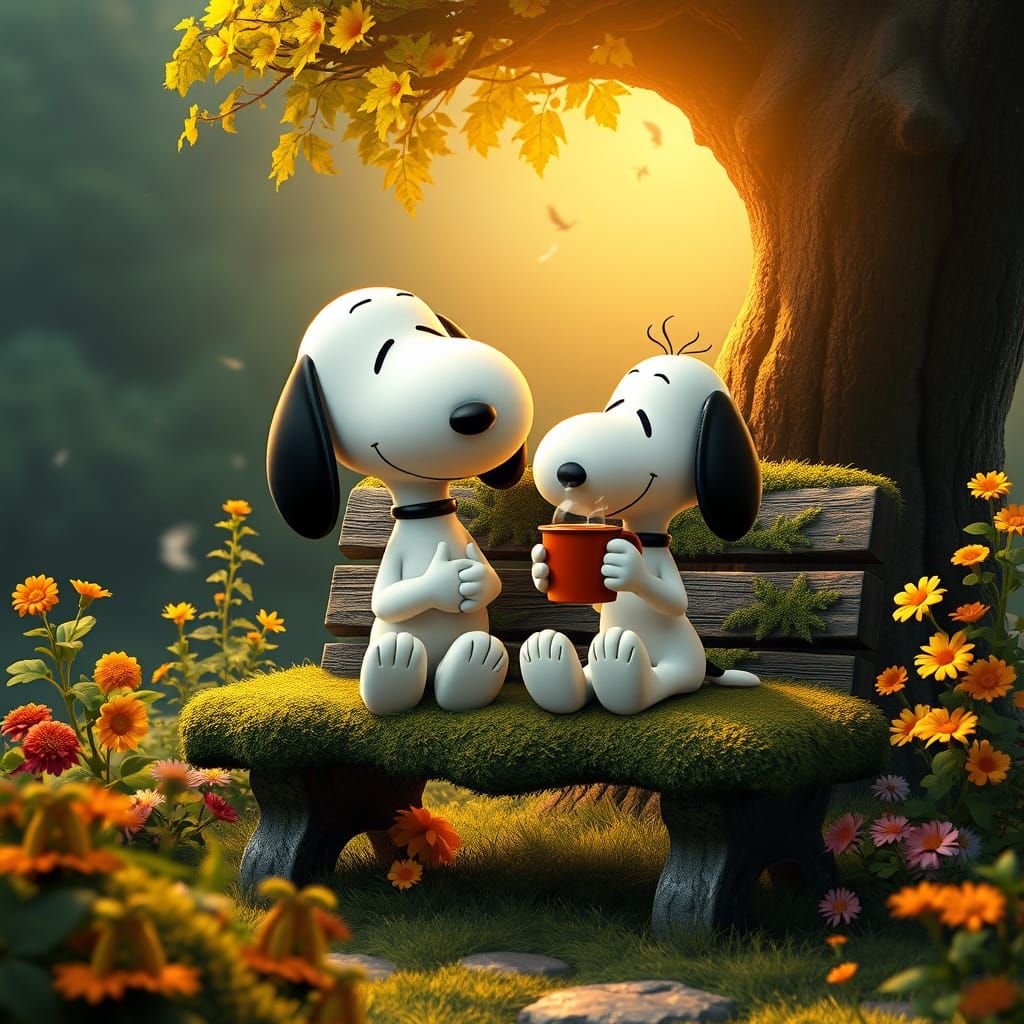 Whimsical Morning Scene with Snoopy and Woodstock