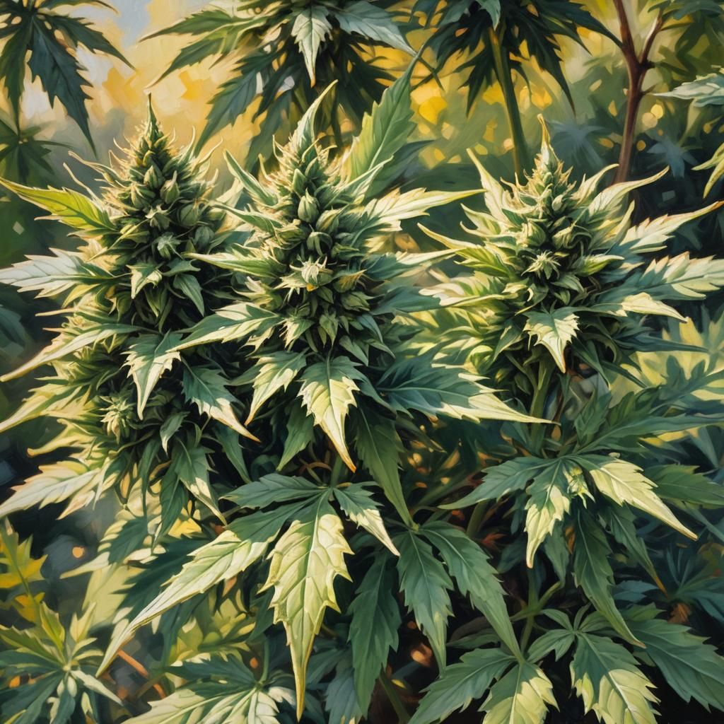 Close-Up: Fuzzy Cannabis Buds in Impressionist Style
