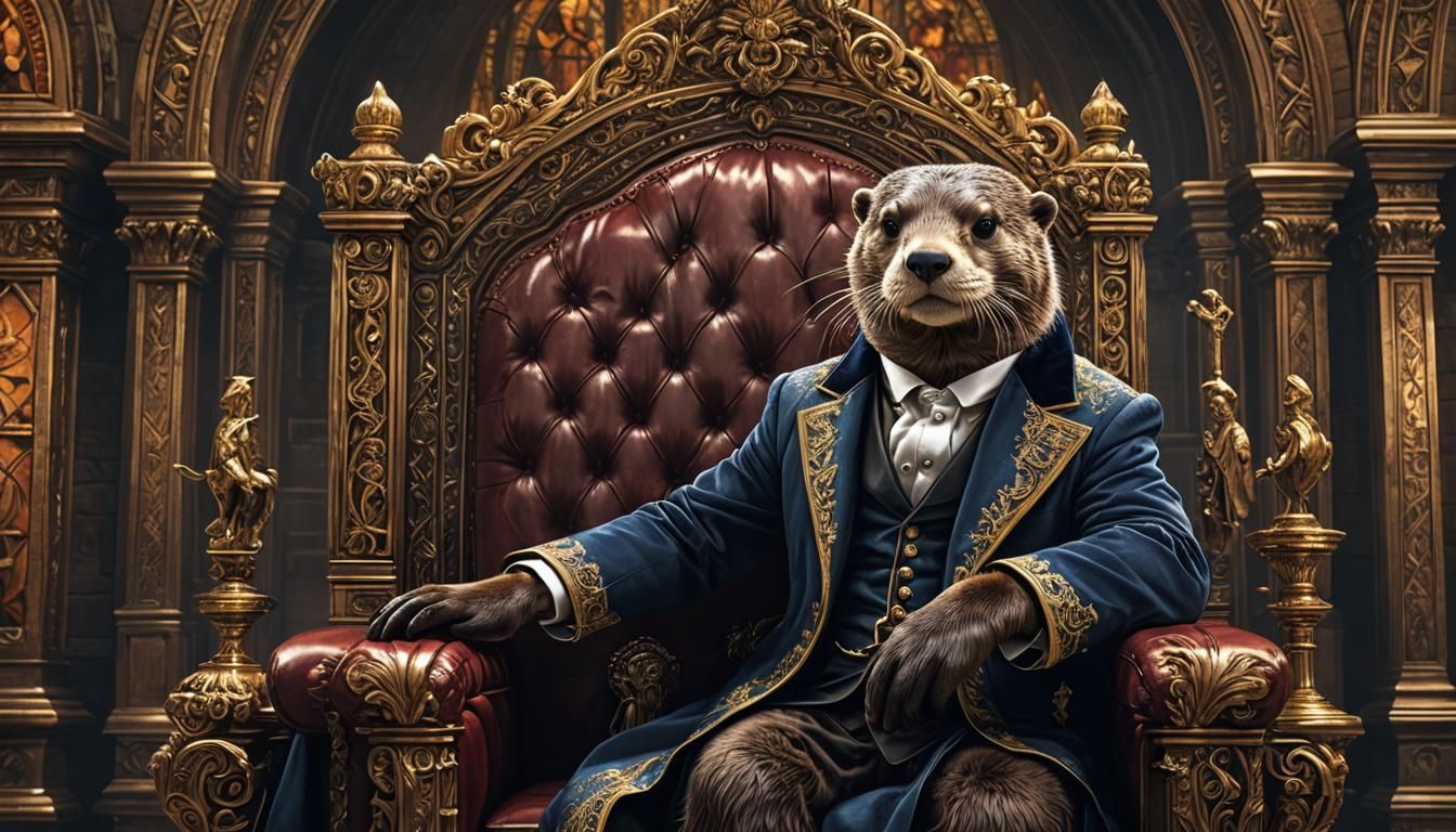 Elegant Otter Pastor on Throne: Realistic Detailed Art