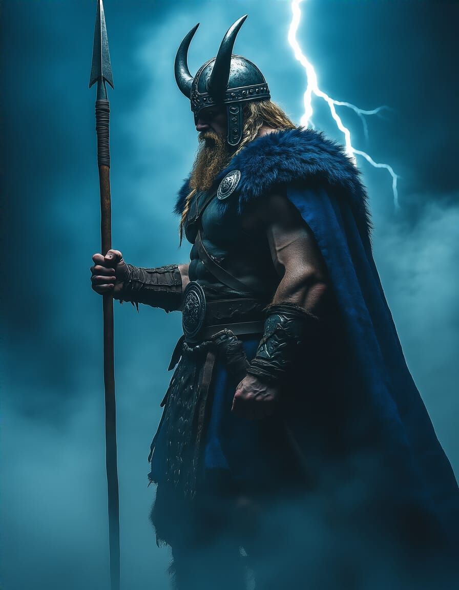 Epic Viking Warrior in Blue Monochrome Concept Art