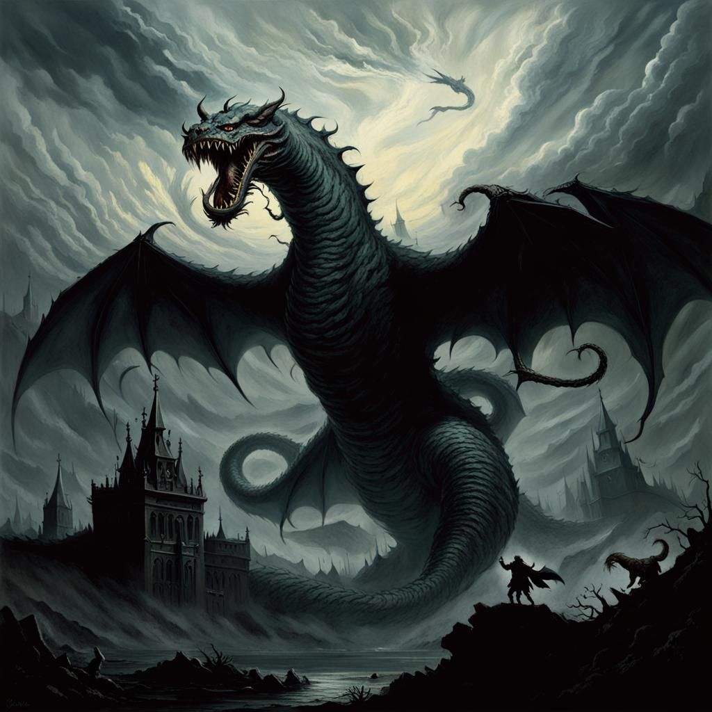 Giant Fluffy Serpent Demon in Horror Style