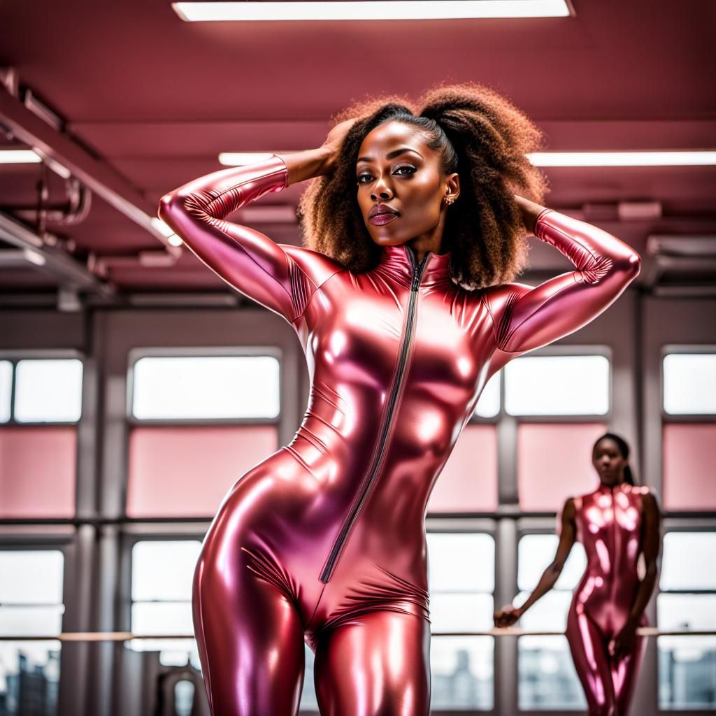 Brown-Skinned Woman in Latex Bodysuit, HDR Photo