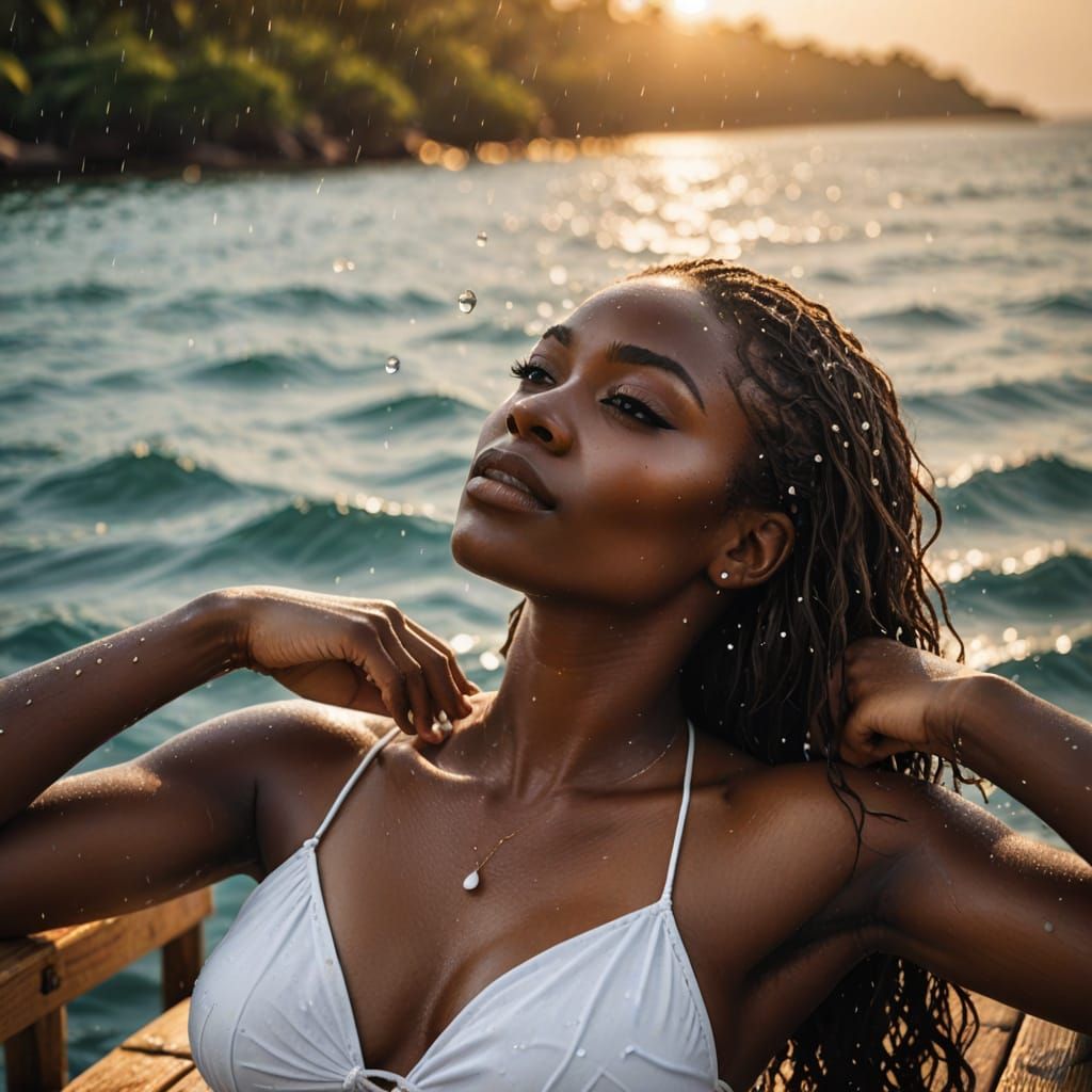 Glowing African Goddess Bathing in Golden Hour