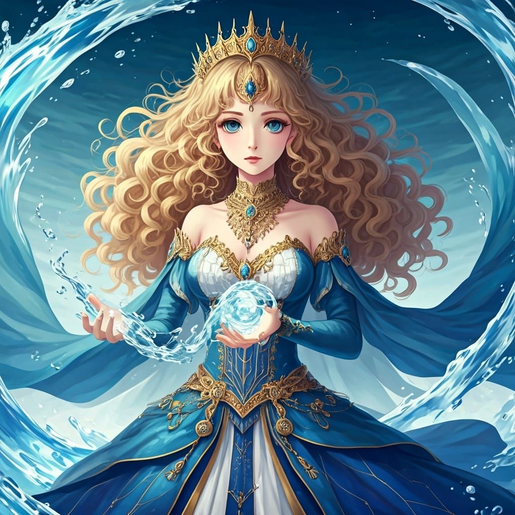 Anime Girl Wielding Water Powers in Renaissance Dress