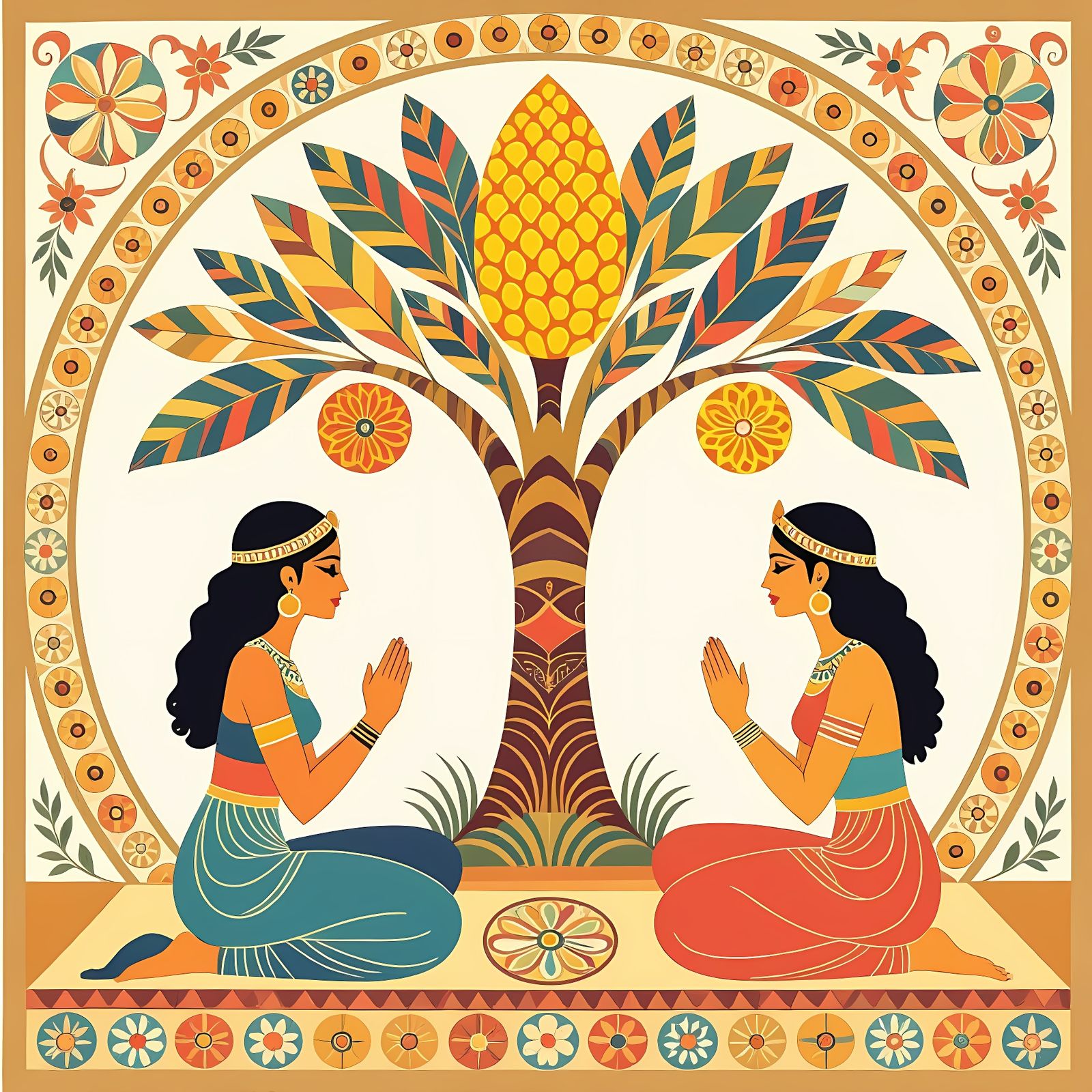 Minoan Civilization Mosaic Fresco in Abstract Style