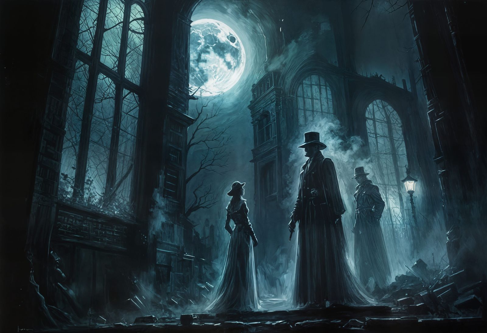 Noir Night of Secrets: Acrylic Painting