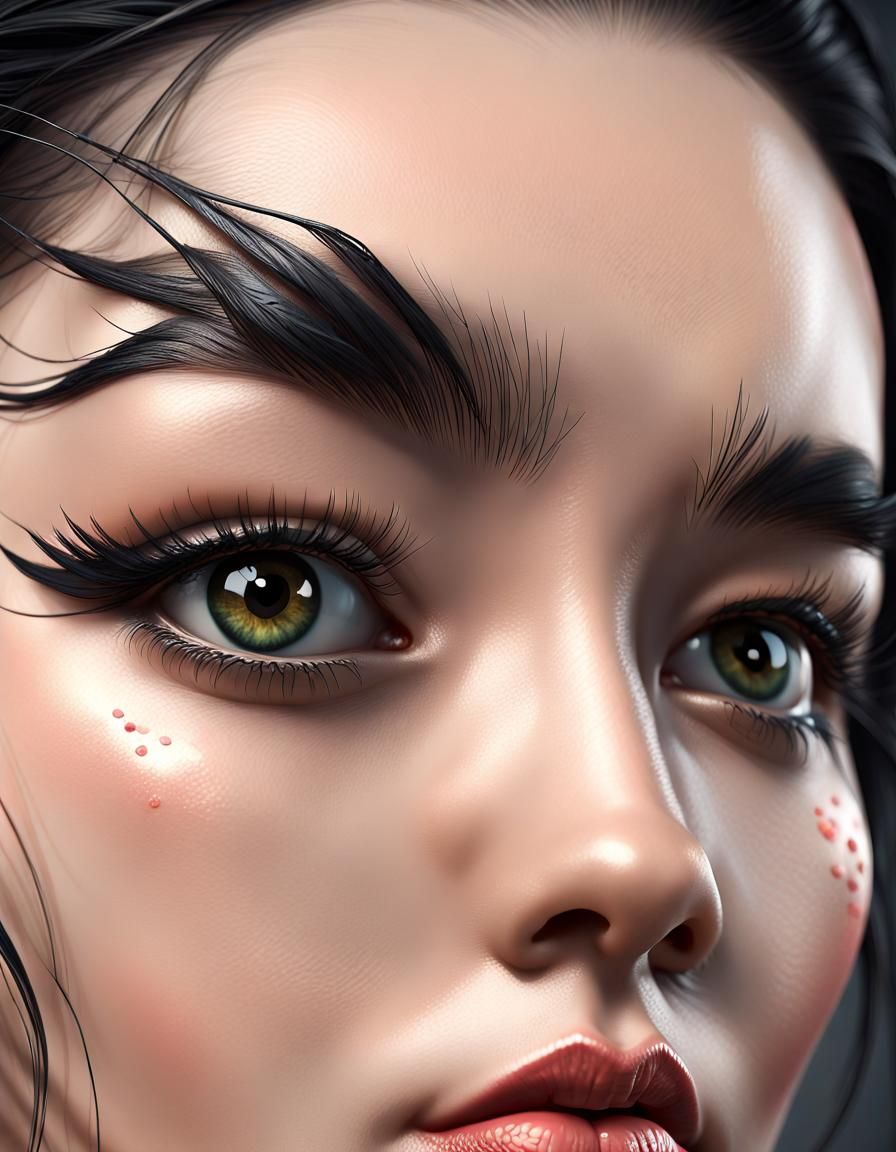 Hyperrealistic Woman with Oily Hair, Photorealistic Portrait