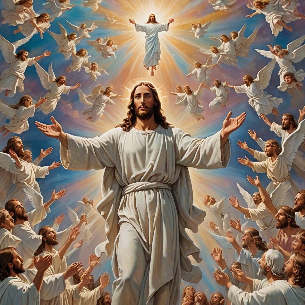 Jesus Christ with Angels in Surrealist Style