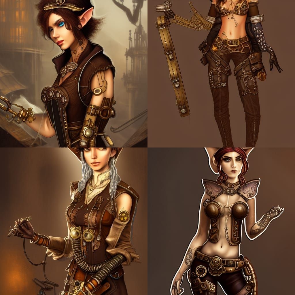 Steampunk Elf Mechanic in Bronze and Gold
