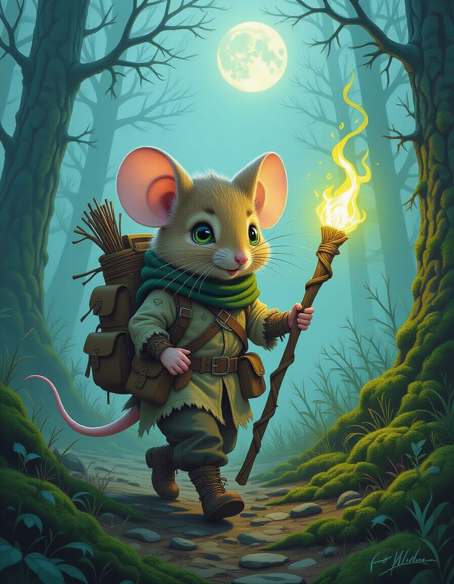 Mouse Fairy in Magic Forest, Expressive Fantasy Art