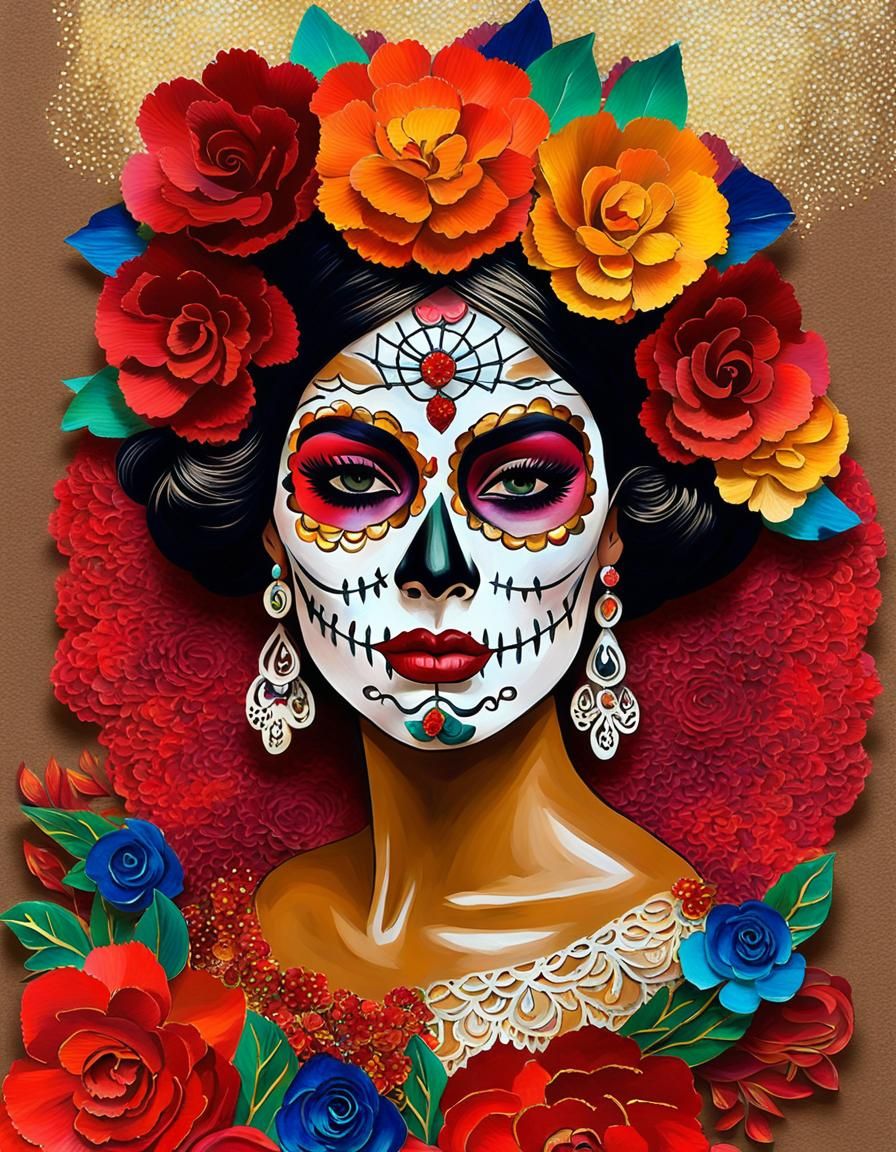 Mexican Woman in Día de los Muertos Makeup: Salt Painting