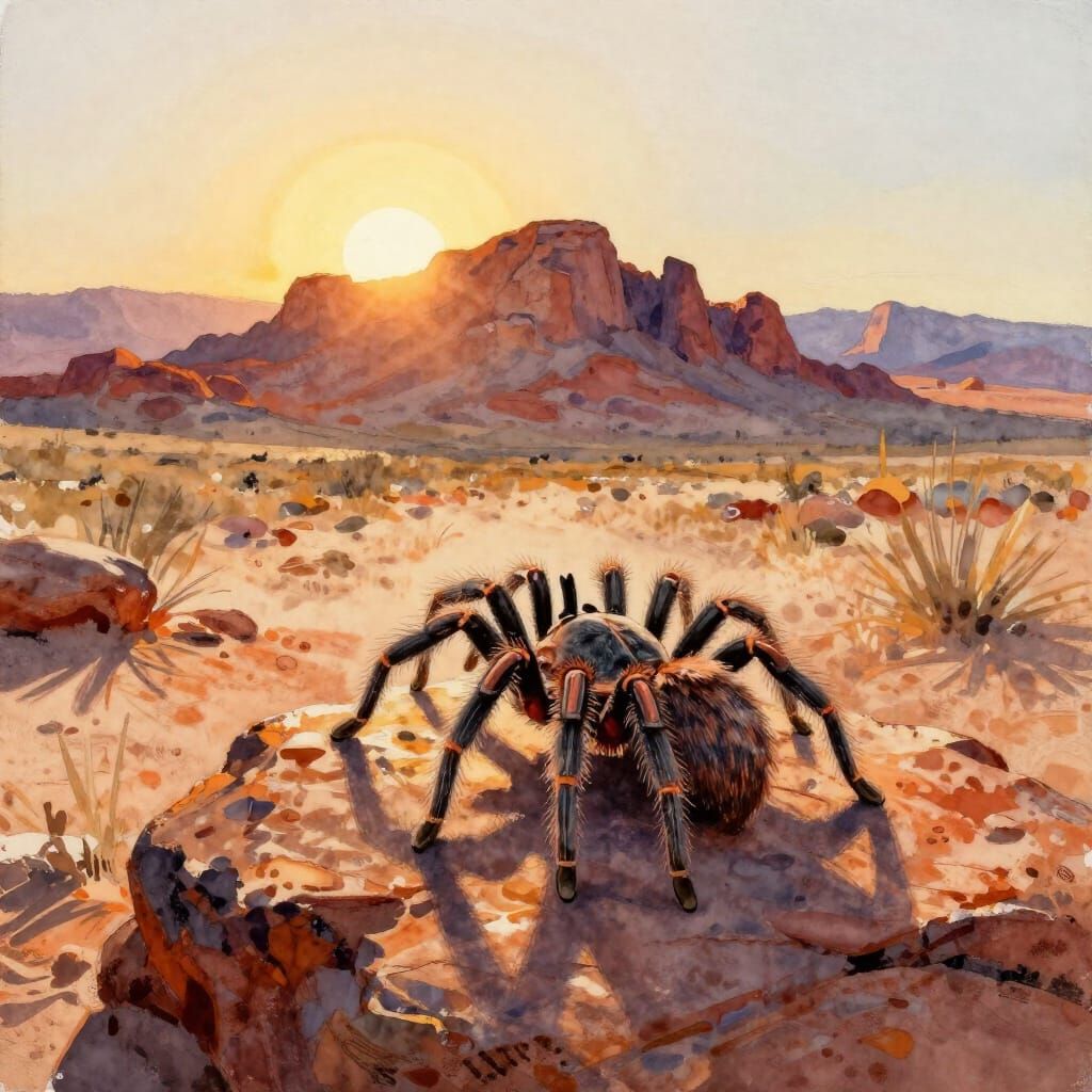 Tarantula at Sunrise in Superstition Mountains Watercolor