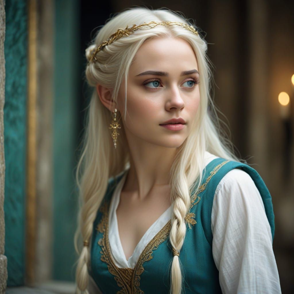 Ethereal Fantasy Portrait in Teal and Gold