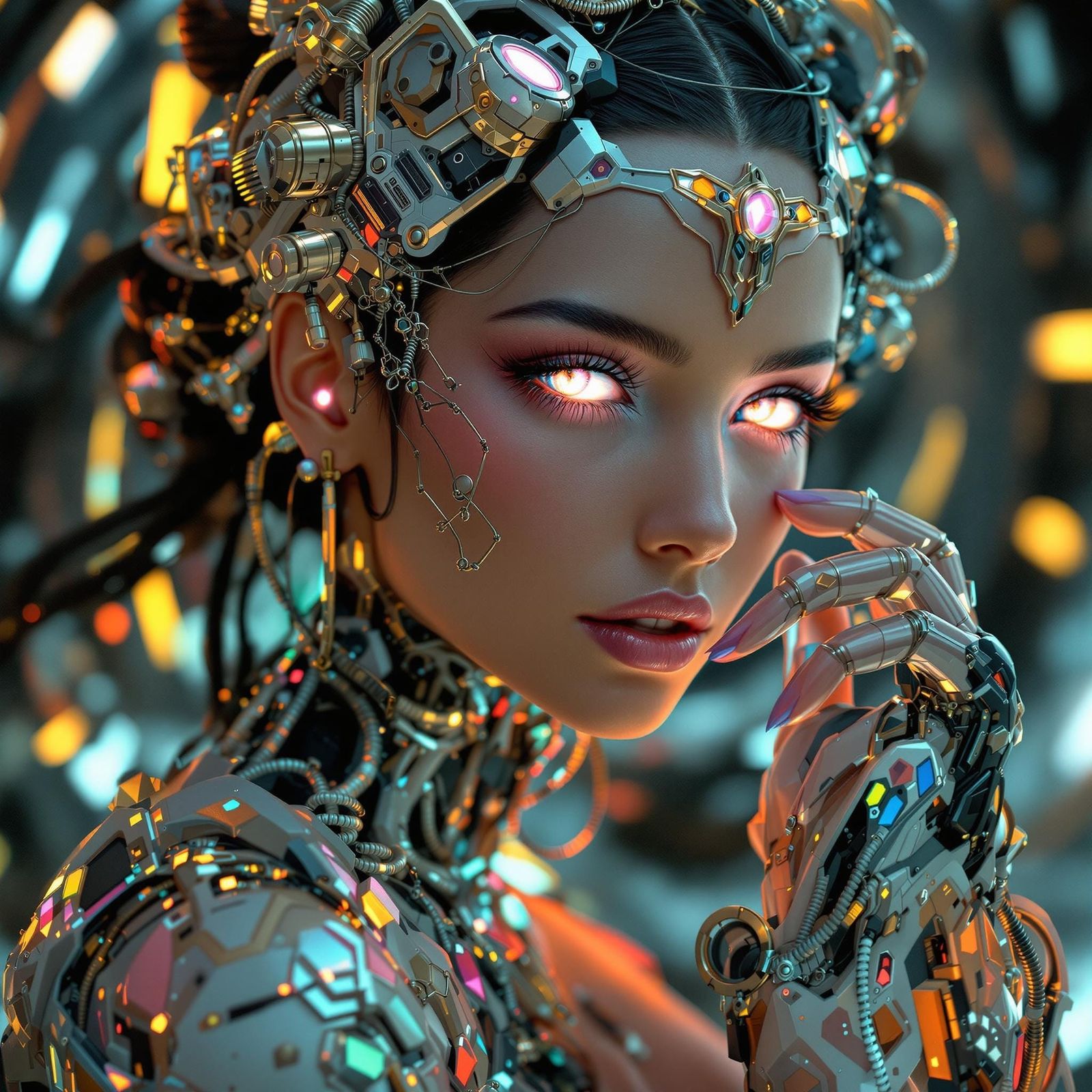 Cyborg Woman Portrait in Art Nouveau Style