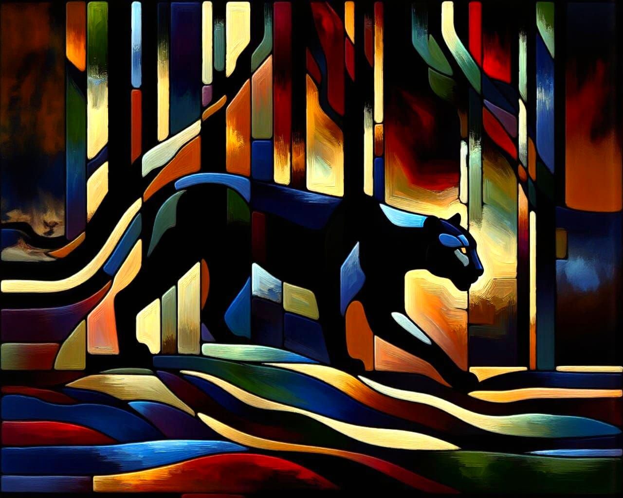 Panther in Jungle: Abstract Oil Painting with Rich Textures