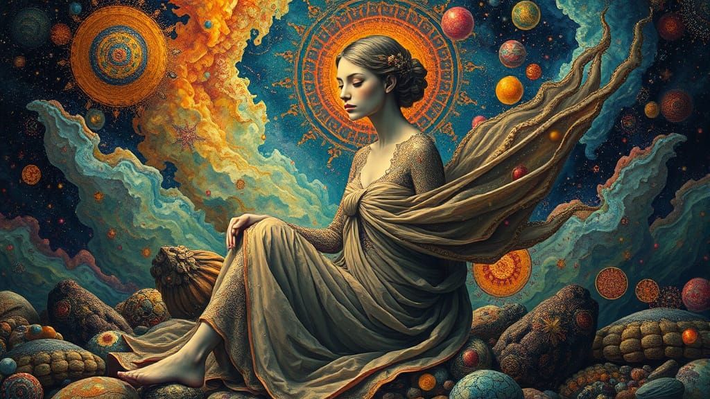 Surreal, Dreamlike Figure in Liminal World of Cosmic Texture...