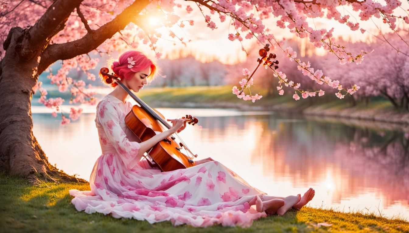 Girl with Cello in Dreamy Watercolor Style