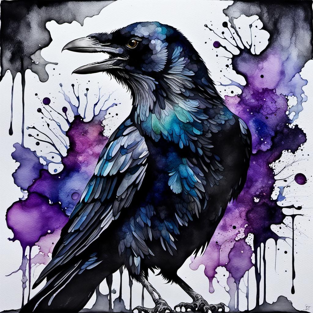 Crow; alcohol ink