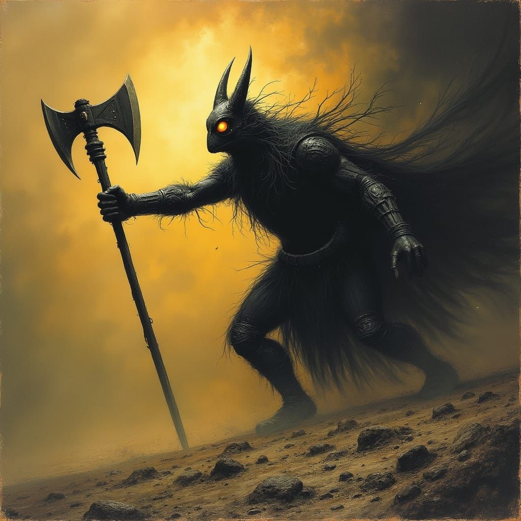 Cursed Axe in Dark Surrealist Style