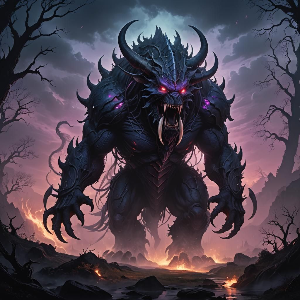 Abyssal Behemoth in Haunted Twilight: Dark Fantasy Art
