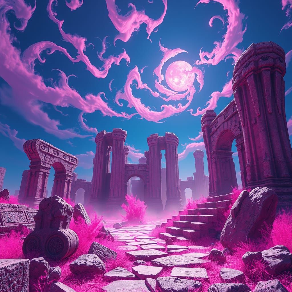 Ethereal Pink Realms in a Detailed, Matte Painting Style