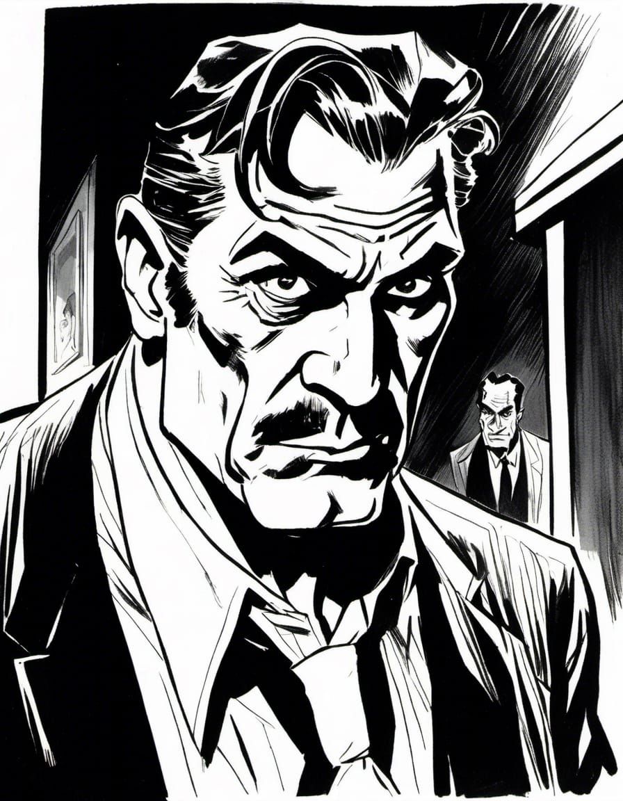 Noir Portrait of a 1950s Mafioso, Comic Style