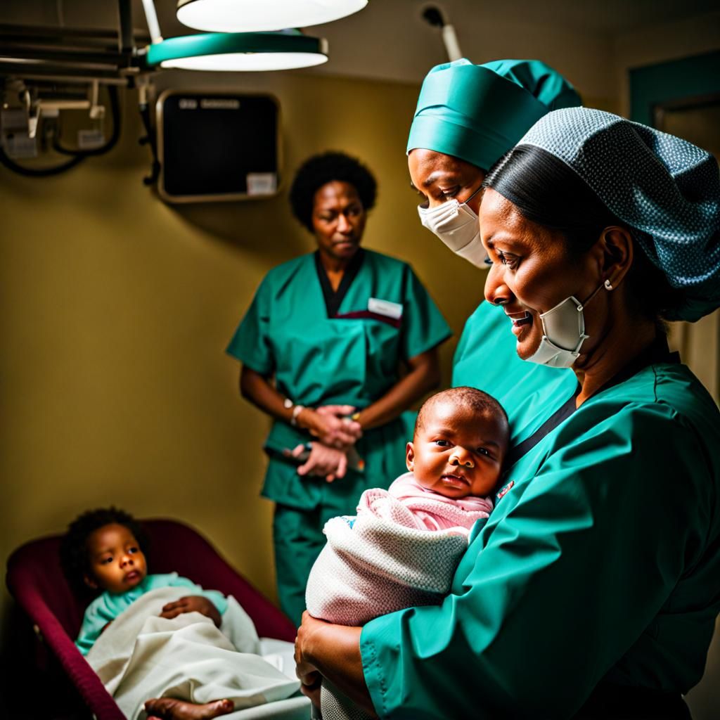 Midwife Holding Newborn Baby in Arms